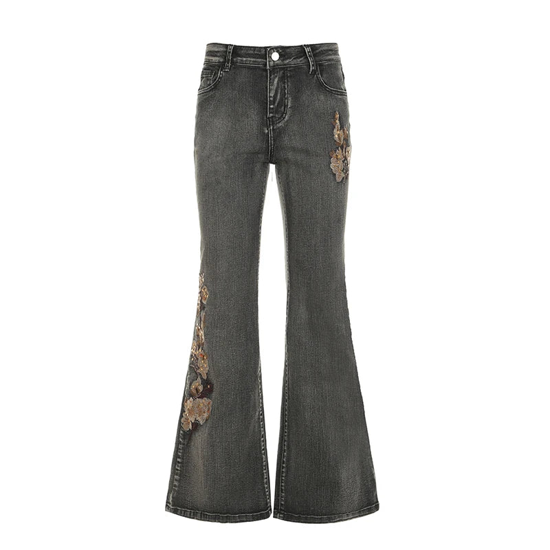Y2K Low Rise Flared Jeans – Beaded Detail