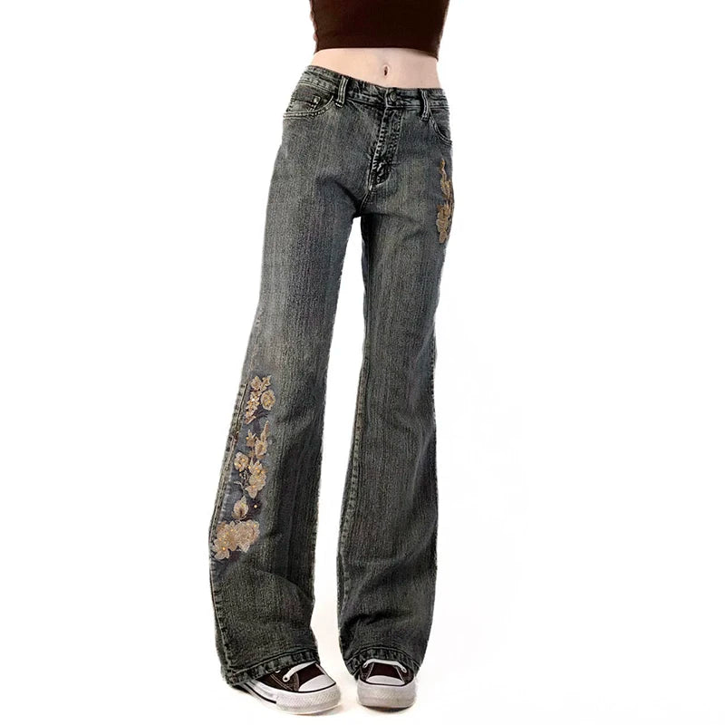 Y2K Low Rise Flared Jeans – Beaded Detail