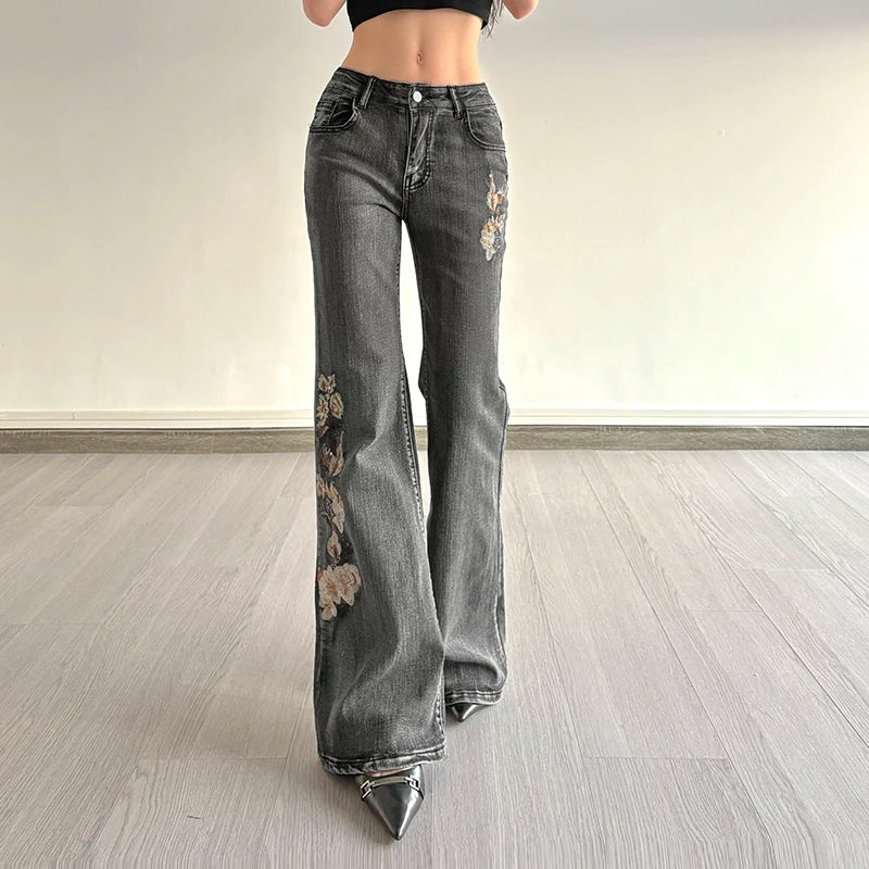 Y2K Low Rise Flared Jeans – Beaded Detail