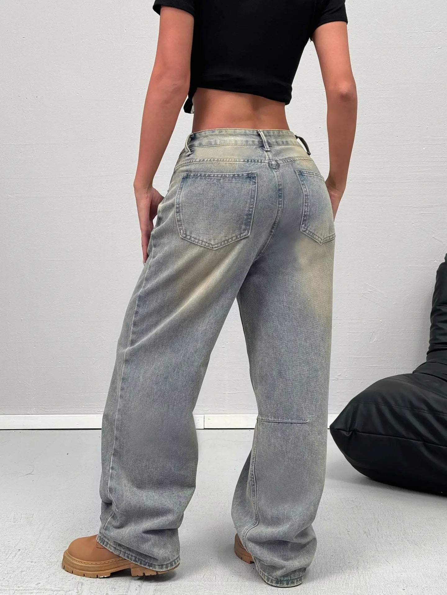 Vintage basic Style Loose Wide Leg Jeans