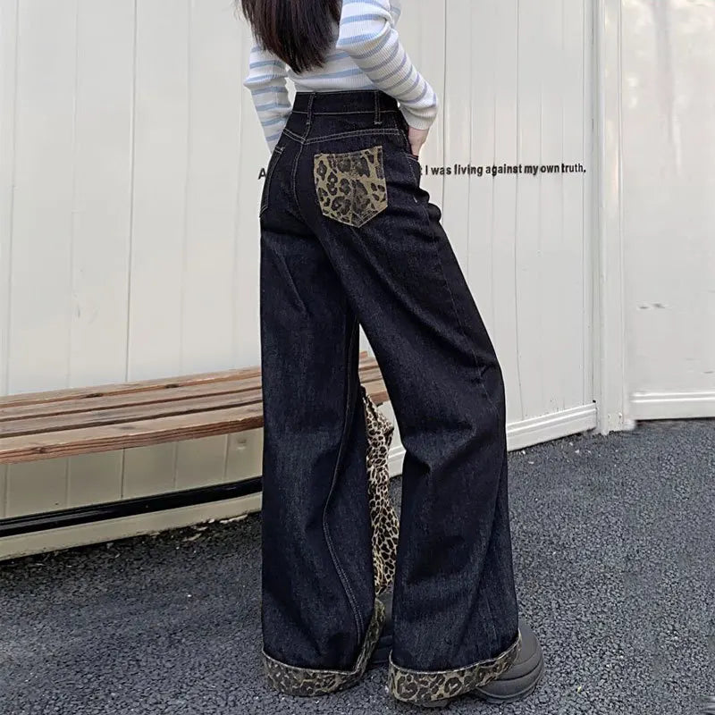 High Waist Wide Leg Jeans – Animal Print