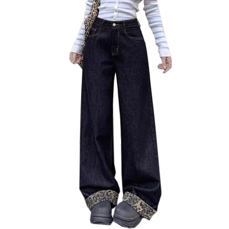 High Waist Wide Leg Jeans – Animal Print
